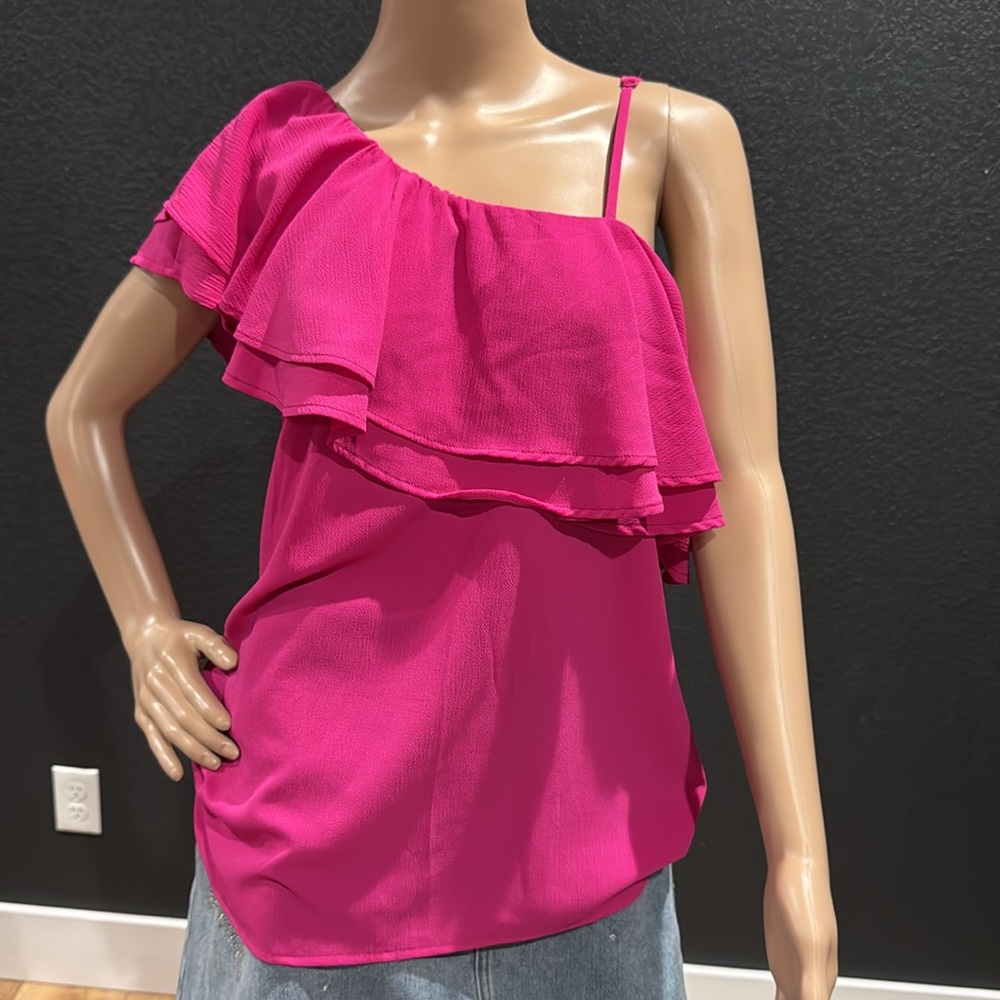 Alya Magenta Pink Ruffle One-Shoulder flowy date night kind of blouse